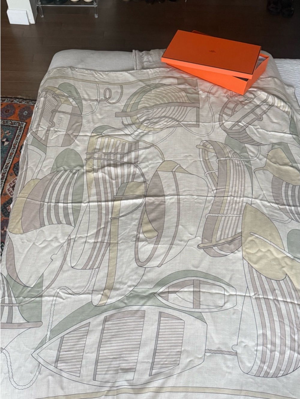 Hermes Boat Print Cashmere and Silk Scaf